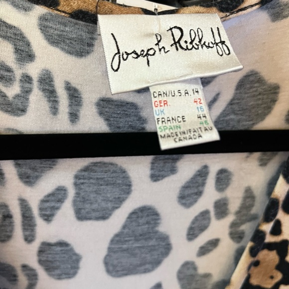 Joseph Ribkoff leopard print faux wrap midi dress. V-neck hanker-chief detail - Picture 2 of 7